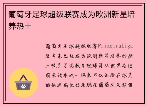 葡萄牙足球超级联赛成为欧洲新星培养热土
